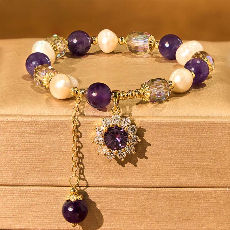 Natural Amethyst Pearl Sunflower Communication Bracelet