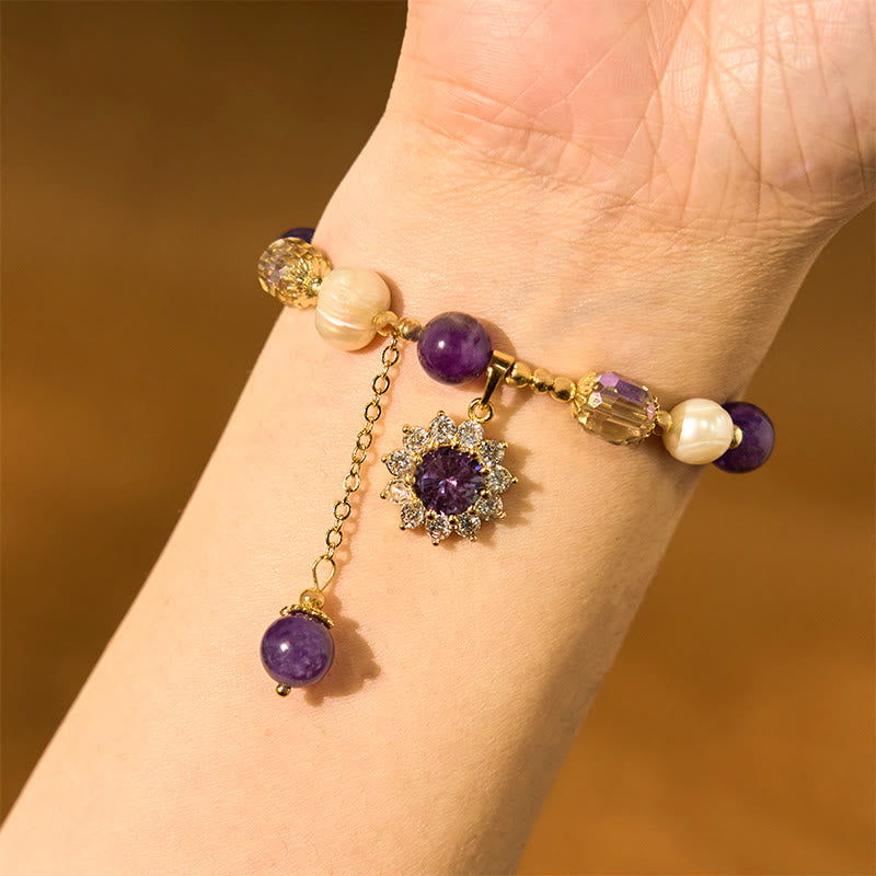 Natural Amethyst Pearl Sunflower Communication Bracelet