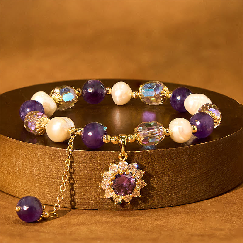 Natural Amethyst Pearl Sunflower Communication Bracelet