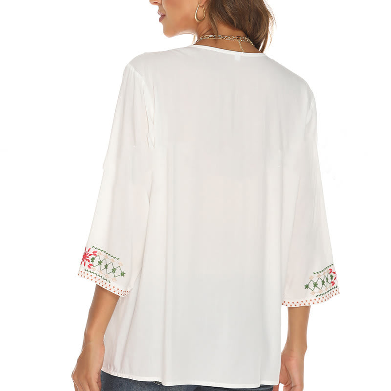 Lightweight Cotton Embroidered V-Neck Mindful Movement T-Shirt