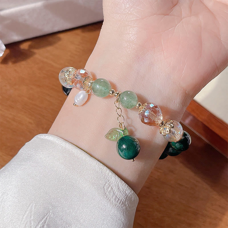Natural Green Tiger Eye Beads Green Leaf Positive Bracelet