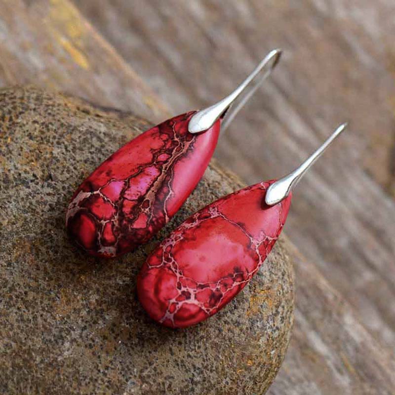 Natural Imperial Jasper Emperor Stone Crystal Drop Earrings