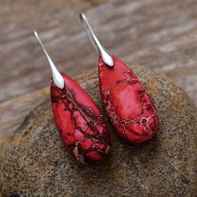 Natural Imperial Jasper Emperor Stone Crystal Drop Earrings