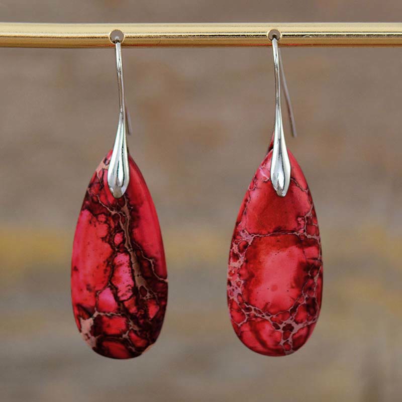 Natural Imperial Jasper Emperor Stone Crystal Drop Earrings
