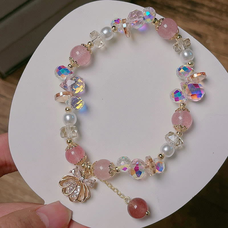 Natural Strawberry Quartz Pearl Shell Positive Bracelet