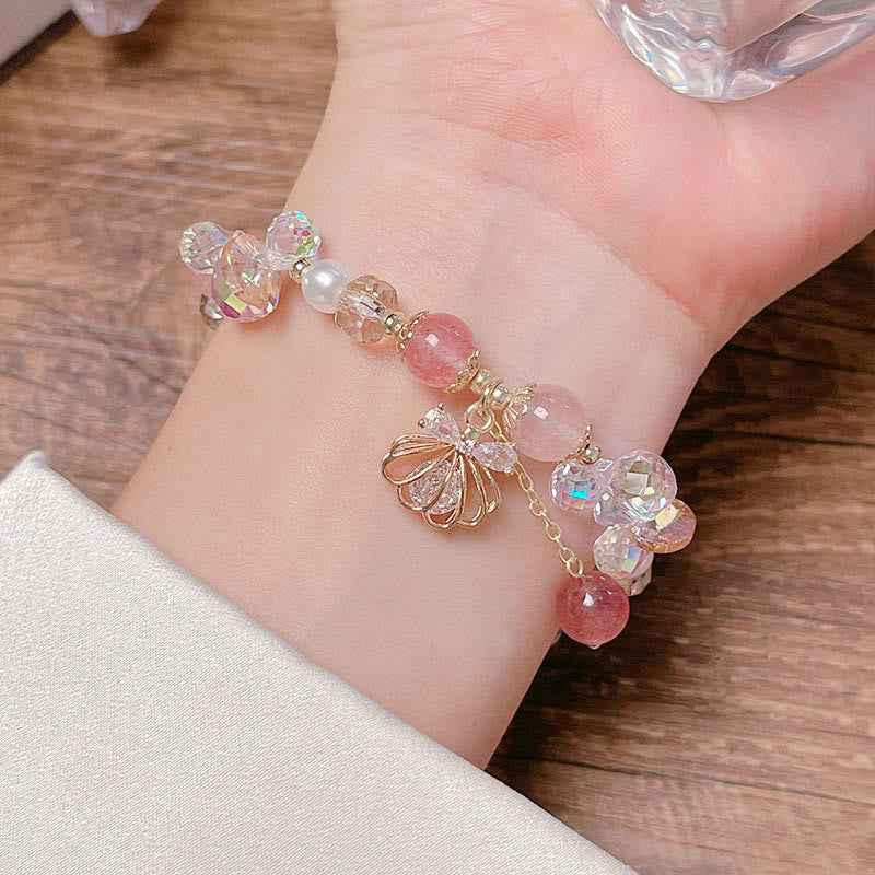 Natural Strawberry Quartz Pearl Shell Positive Bracelet