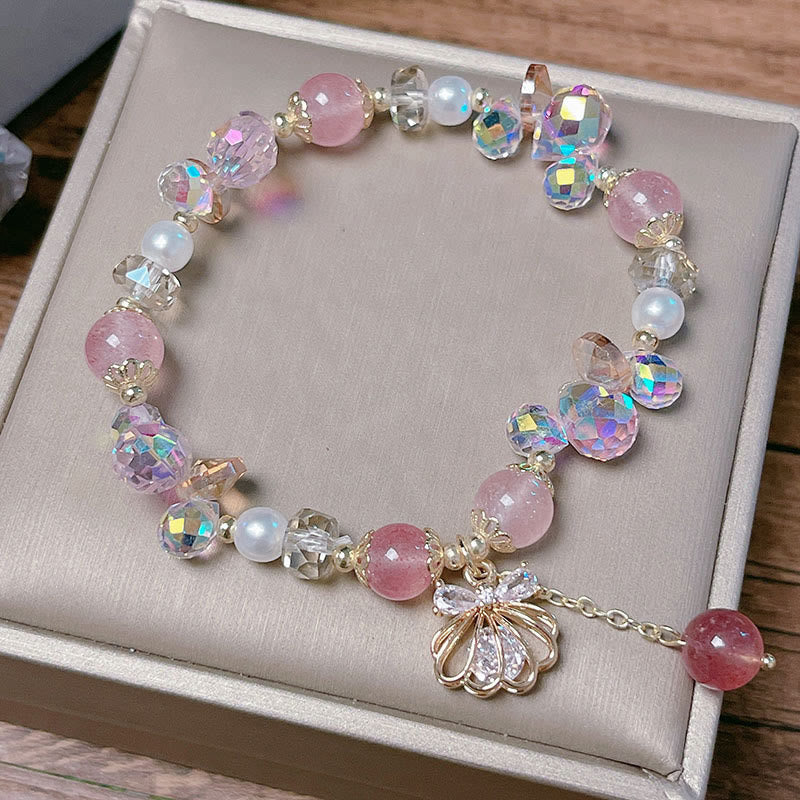 Natural Strawberry Quartz Pearl Shell Positive Bracelet