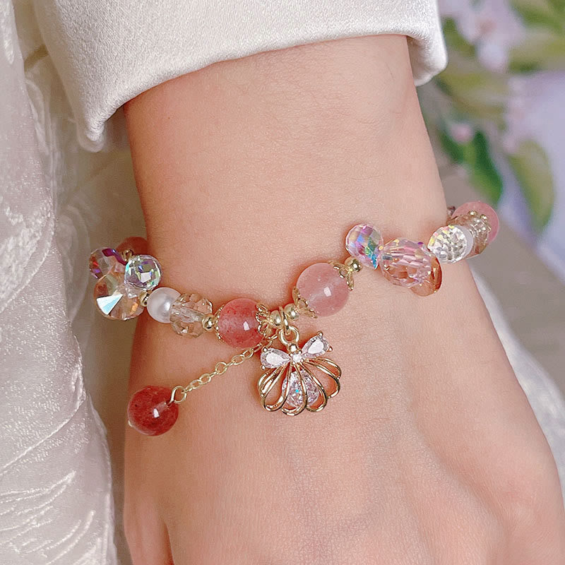 Natural Strawberry Quartz Pearl Shell Positive Bracelet