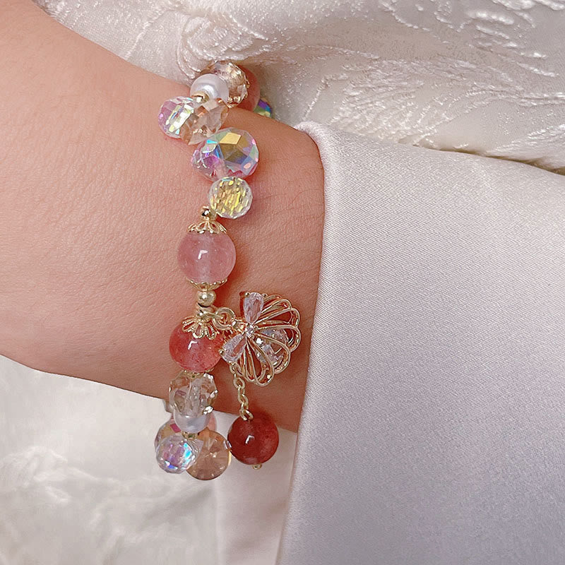 Natural Strawberry Quartz Pearl Shell Positive Bracelet