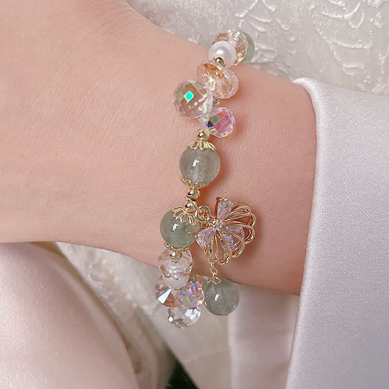 Natural Strawberry Quartz Pearl Shell Positive Bracelet