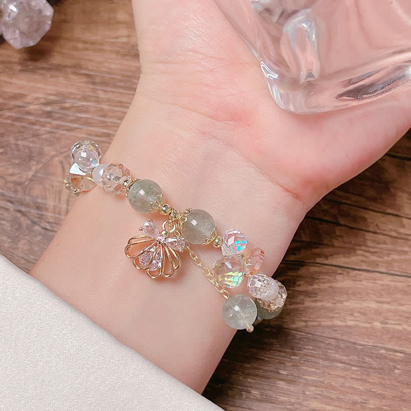 Natural Strawberry Quartz Pearl Shell Positive Bracelet