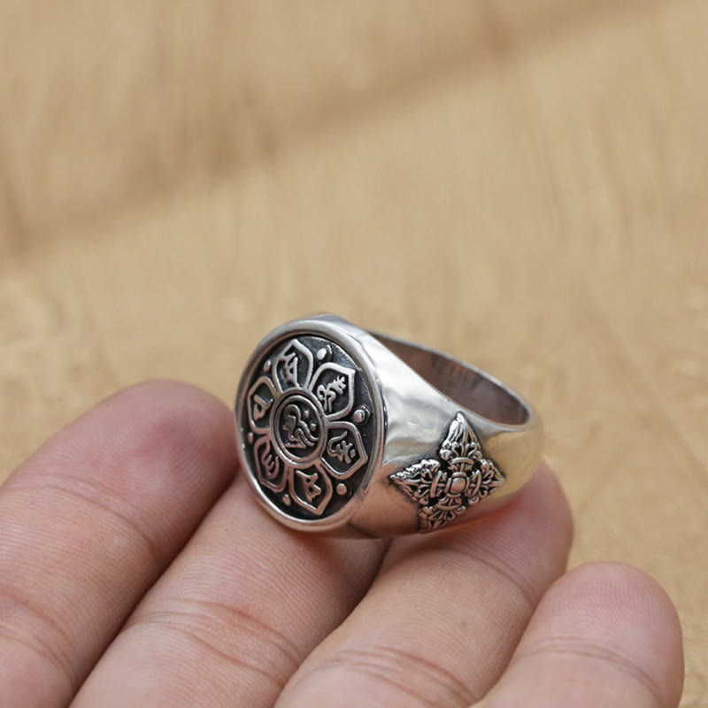 Tibetan Om Mani Padme Hum Vajra Pattern Copper Focus Rotatable Ring