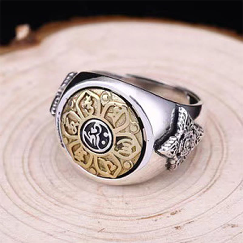Tibetan Om Mani Padme Hum Vajra Pattern Copper Focus Rotatable Ring