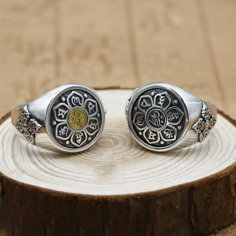 Tibetan Om Mani Padme Hum Vajra Pattern Copper Focus Rotatable Ring
