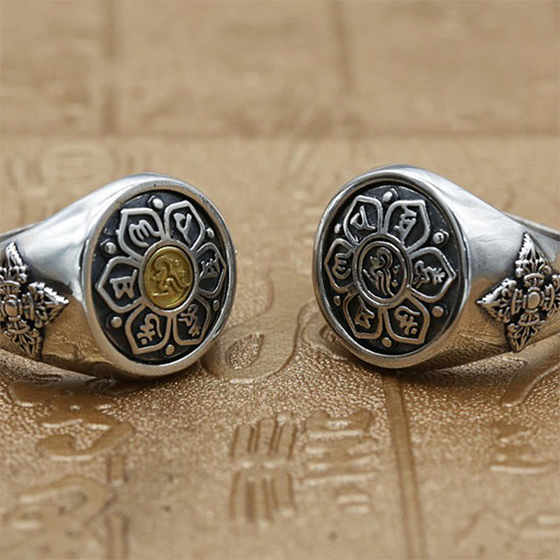 Tibetan Om Mani Padme Hum Vajra Pattern Copper Focus Rotatable Ring