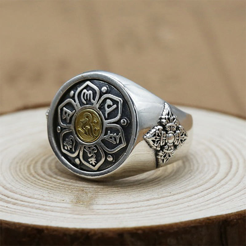 Tibetan Om Mani Padme Hum Vajra Pattern Copper Focus Rotatable Ring