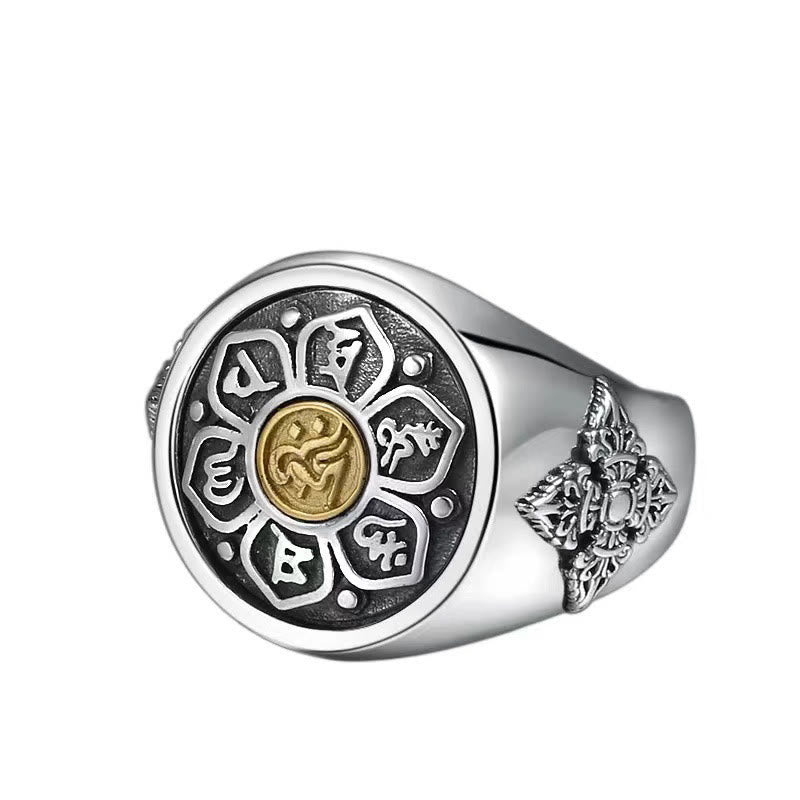 Tibetan Om Mani Padme Hum Vajra Pattern Copper Focus Rotatable Ring