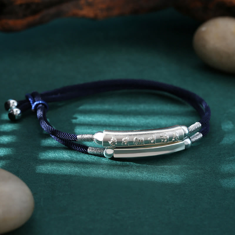 Double Hand-Woven Sterling Silver "Om Mani Padme Hum" Endless Knot Lotus String Bracelet