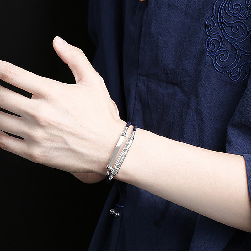 Double Hand-Woven Sterling Silver "Om Mani Padme Hum" Endless Knot Lotus String Bracelet
