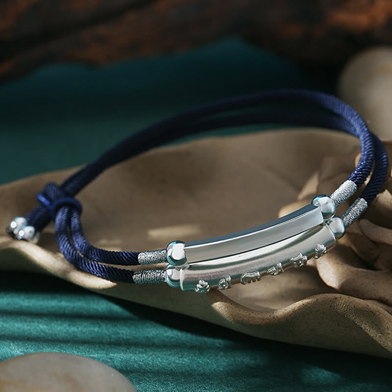Double Hand-Woven Sterling Silver "Om Mani Padme Hum" Endless Knot Lotus String Bracelet