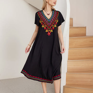 Cotton-Blend Geometric Embroidered Mindful Midi Dress