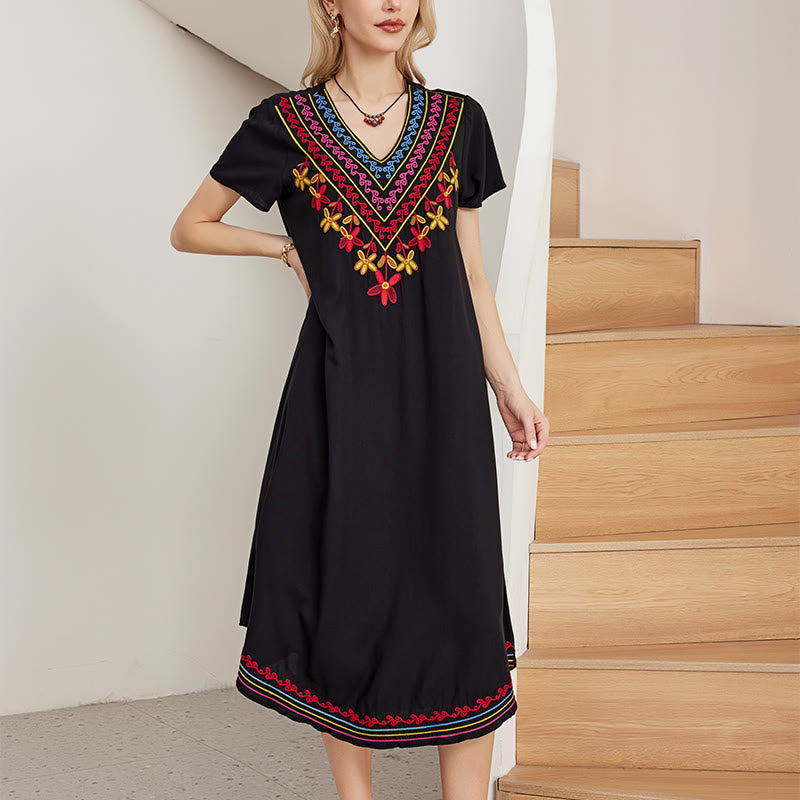 Cotton-Blend Geometric Embroidered Mindful Midi Dress