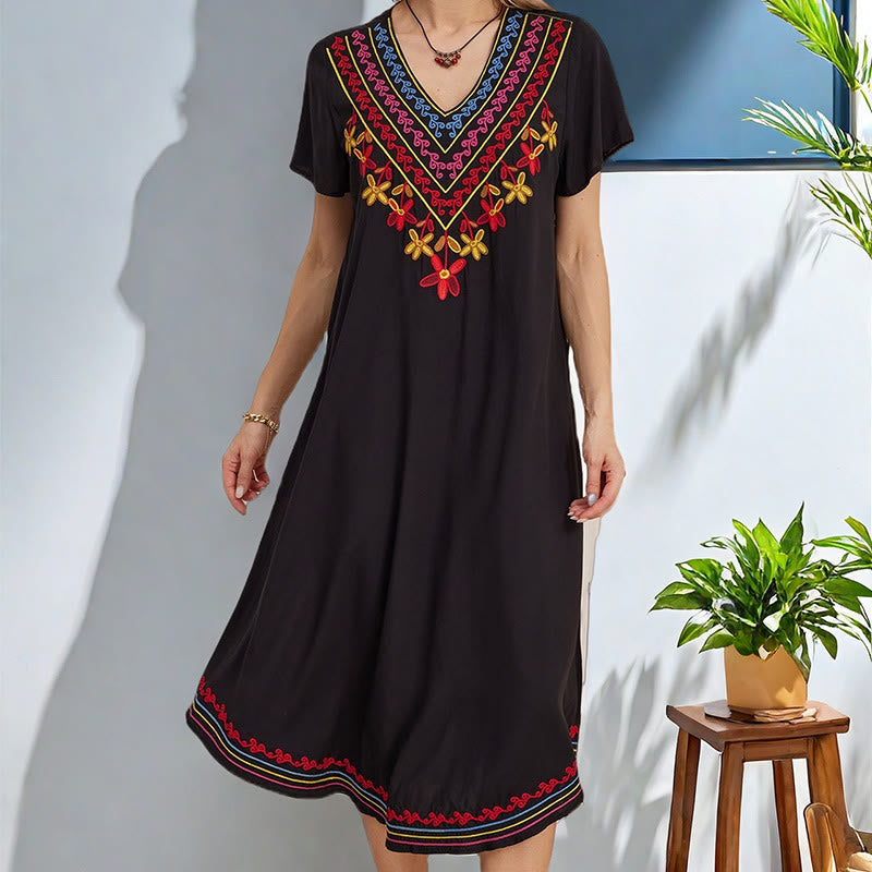 Cotton-Blend Geometric Embroidered Mindful Midi Dress
