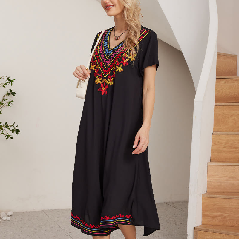 Cotton-Blend Geometric Embroidered Mindful Midi Dress