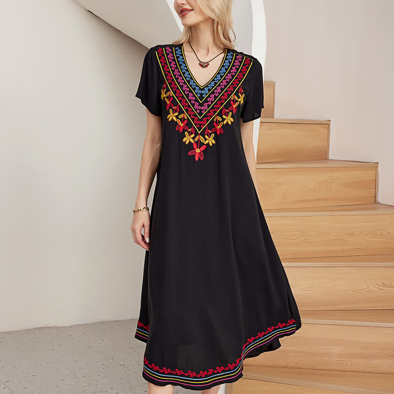 Cotton-Blend Geometric Embroidered Mindful Midi Dress