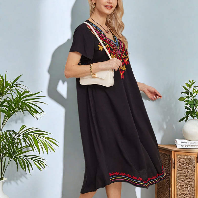 Cotton-Blend Geometric Embroidered Mindful Midi Dress