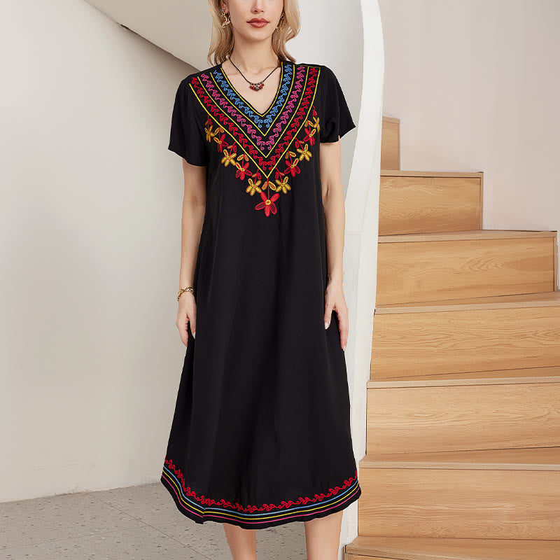 Cotton-Blend Geometric Embroidered Mindful Midi Dress