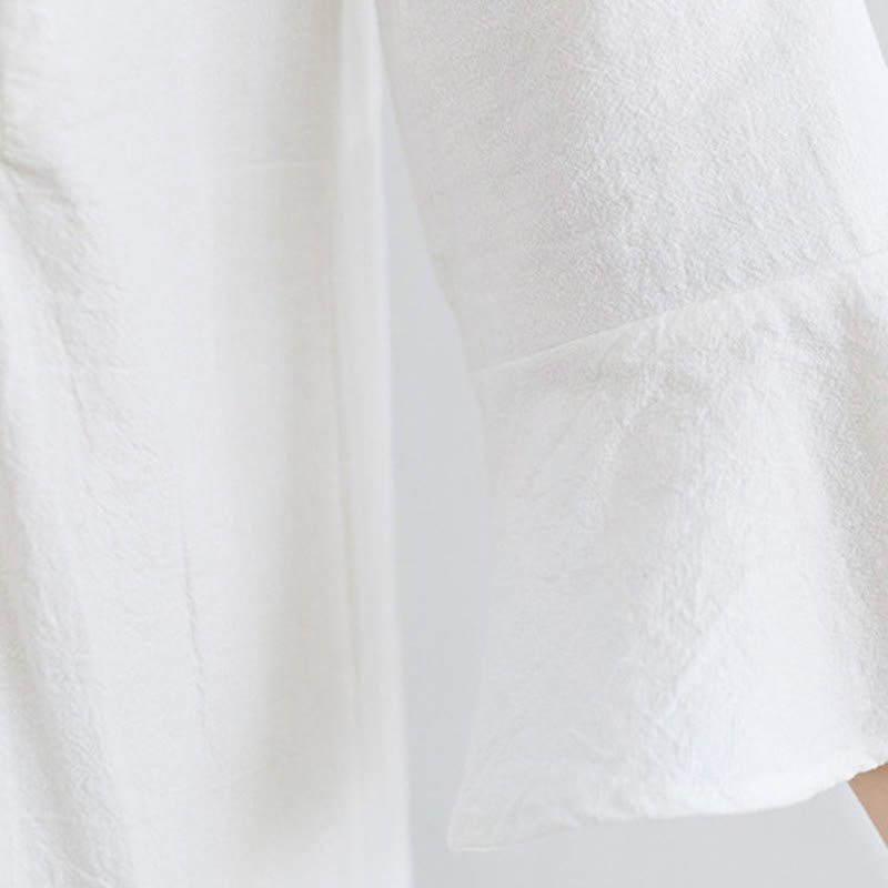 Loose Plain Ethnic Embroidery Floral Pattern Three Quarter Sleeve Cotton Linen Maxi Dress