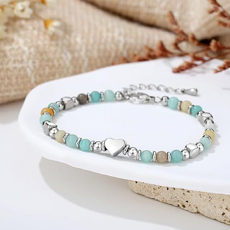 Natural Stone Amazonite Amethyst Lazurite Rose Quartz Heart Positive Balance Bracelet