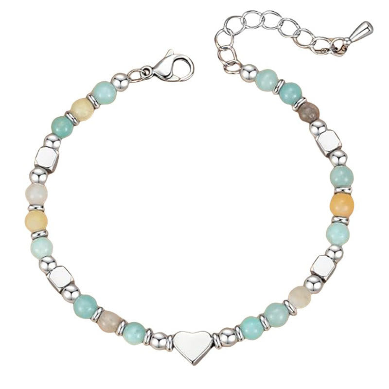 Natural Stone Amazonite Amethyst Lazurite Rose Quartz Heart Positive Balance Bracelet