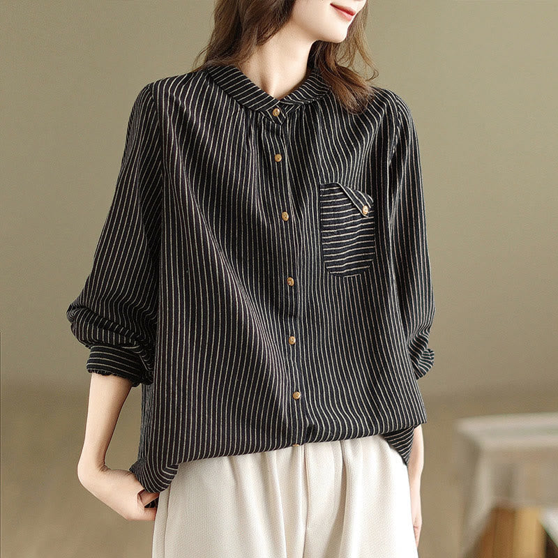Cotton Linen Striped Long Sleeve Mindful Daily Shirt