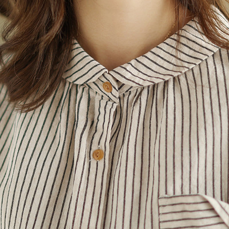 Cotton Linen Striped Long Sleeve Mindful Daily Shirt