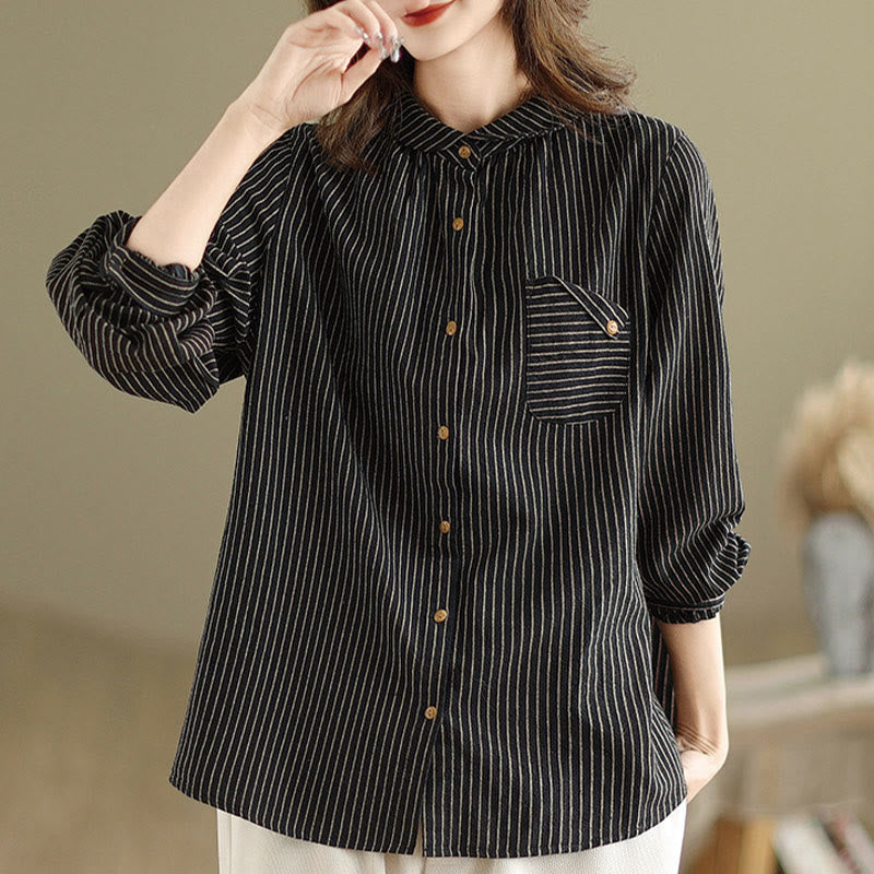 Cotton Linen Striped Long Sleeve Mindful Daily Shirt