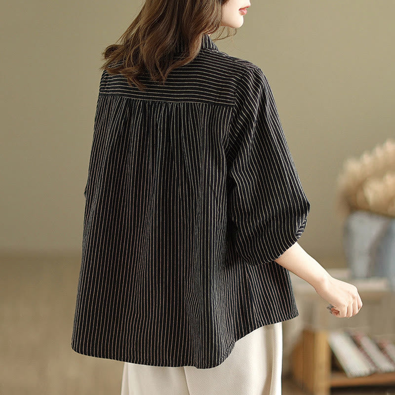 Cotton Linen Striped Long Sleeve Mindful Daily Shirt