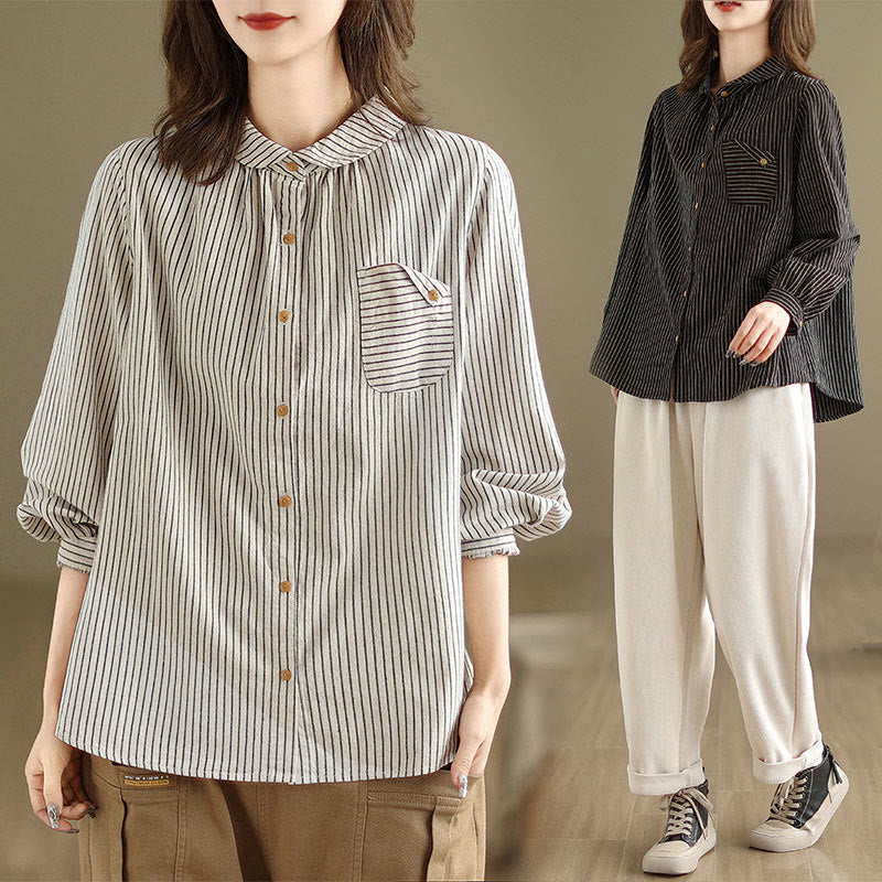 Cotton Linen Striped Long Sleeve Mindful Daily Shirt