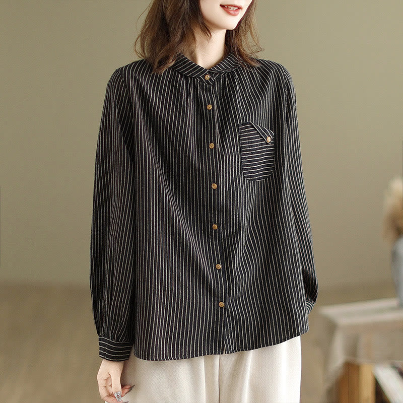 Cotton Linen Striped Long Sleeve Mindful Daily Shirt