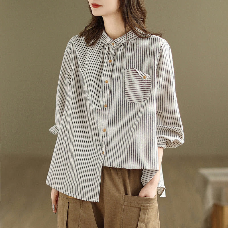 Cotton Linen Striped Long Sleeve Mindful Daily Shirt