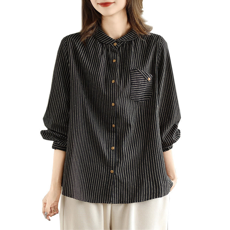 Cotton Linen Striped Long Sleeve Mindful Daily Shirt