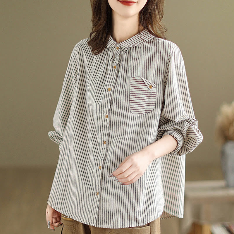 Cotton Linen Striped Long Sleeve Mindful Daily Shirt