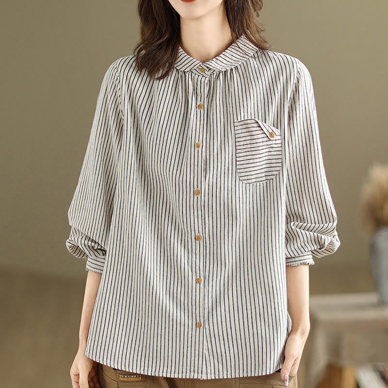 Cotton Linen Striped Long Sleeve Mindful Daily Shirt