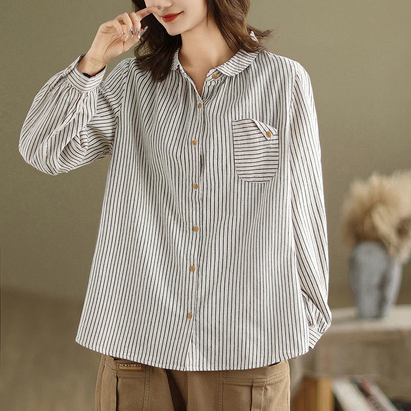 Cotton Linen Striped Long Sleeve Mindful Daily Shirt