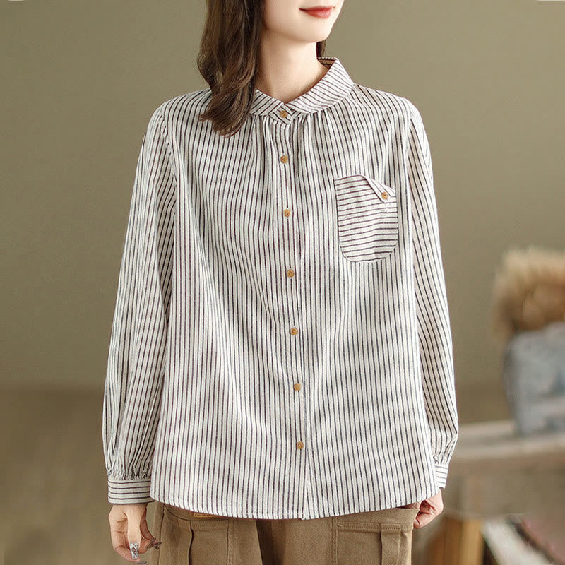 Cotton Linen Striped Long Sleeve Mindful Daily Shirt