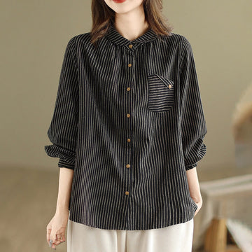 Cotton Linen Striped Long Sleeve Mindful Daily Shirt