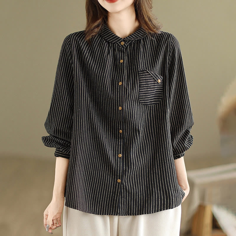 Cotton Linen Striped Long Sleeve Mindful Daily Shirt