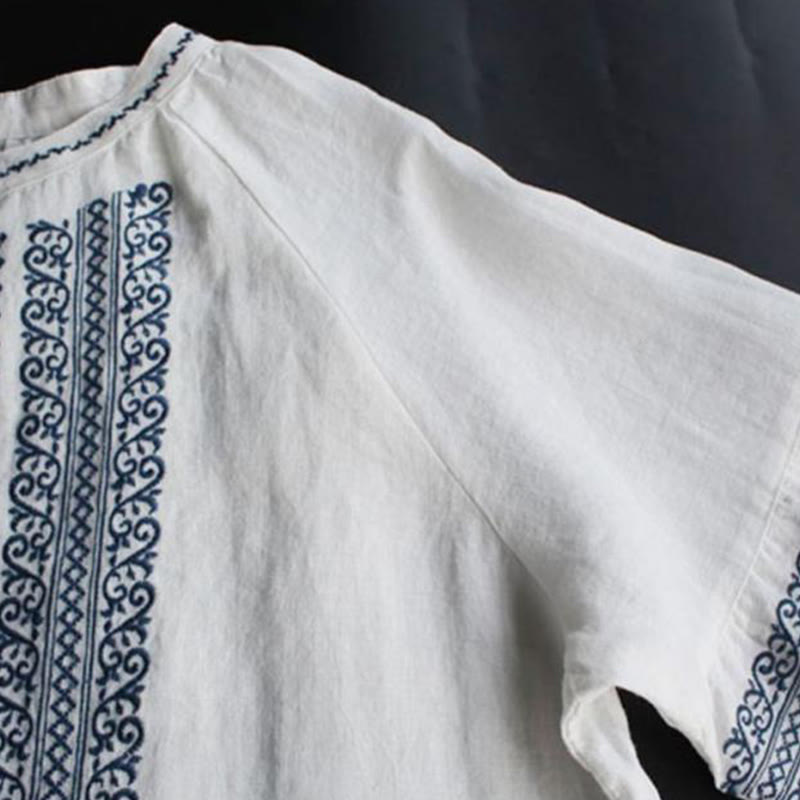 Ethnic Embroidery Bohemian Pattern Long Sleeve Crew Neck Women's Shirt
