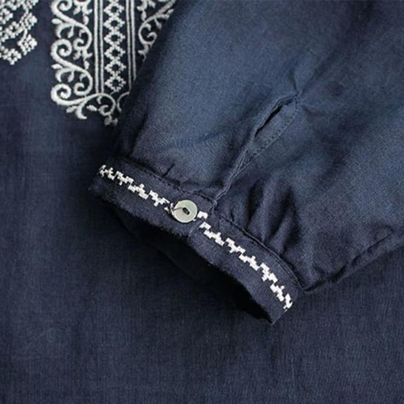 Ethnic Embroidery Bohemian Pattern Long Sleeve Crew Neck Women's Shirt